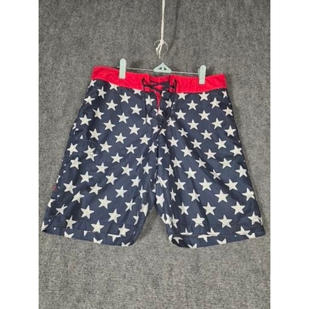 Old Navy Mens Star Print Board Shorts Ink Blue Red 4th of July Swim Trunks Sz M